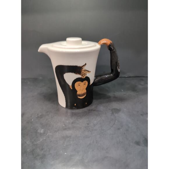Pier 1 Imports Hand Painted Monkey 3D Chimpanzee Coffee Tea Pot W/lid One Euc - Picture 1 of 10